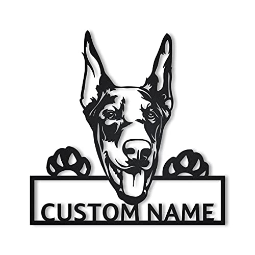 zouwii Benutzerdefinierter Name Personalisierte Dobermann Hund Metallschild Kunst | Benutzerdefinierte Dobermann Hund Metallschild | Dobermann Hundegeschenke lustig | Hundegeschenk | Tiergewohnheit