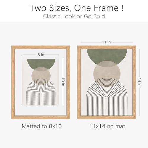 Image of Veelot 3x 11x14 Picture Frame with Shatter-Resistant HD Plexiglass - Use as 8x10 Frame with Mat or Display 11x14 Photo Without Mat - Thin Border Picture Frames for Wall - Natural Oak