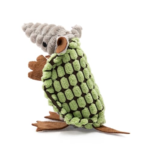 Image of Hollypet Plush Dog Squeaky Toy Stuffed Armadillo Animal Pet Puppy Chew Toys with Clean Teeth for Small Medium Large All Breed Sizes Dogs, Cantaloupe Green, 6 in