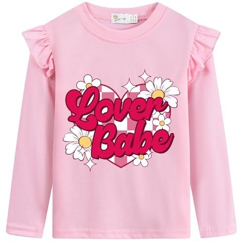 Image of Girls Valentine's T-Shirt Kids Loved Butterfly Tee Toddler Be Mine Heart Tops Love is Magic Ruffle Long Sleeves 2-7T