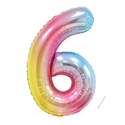 Globos de Cumpleãnos 6 Arcoíris,101 CM Globo Numeros Gigantes Grandes Decoracion,Globo Numero 6,Globos Niño Niña Adultos,Vuelan con Helio