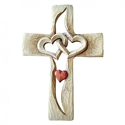 JoCome Holzkreuz,Handgeschnitztes Holzkreuz,Kreatives Liebeskreuz mit verschlungenen Herzen Holzkreuz,Kruzifix Wandkreuz für Wohnkultur Katholischen Katholischen Kruzifix Ornament Cover