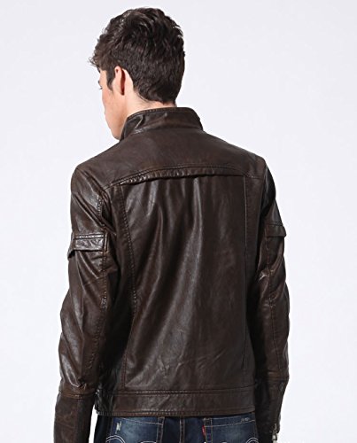 Image of chouyatou Men's Vintage Stand Collar Pu Leather Jacket