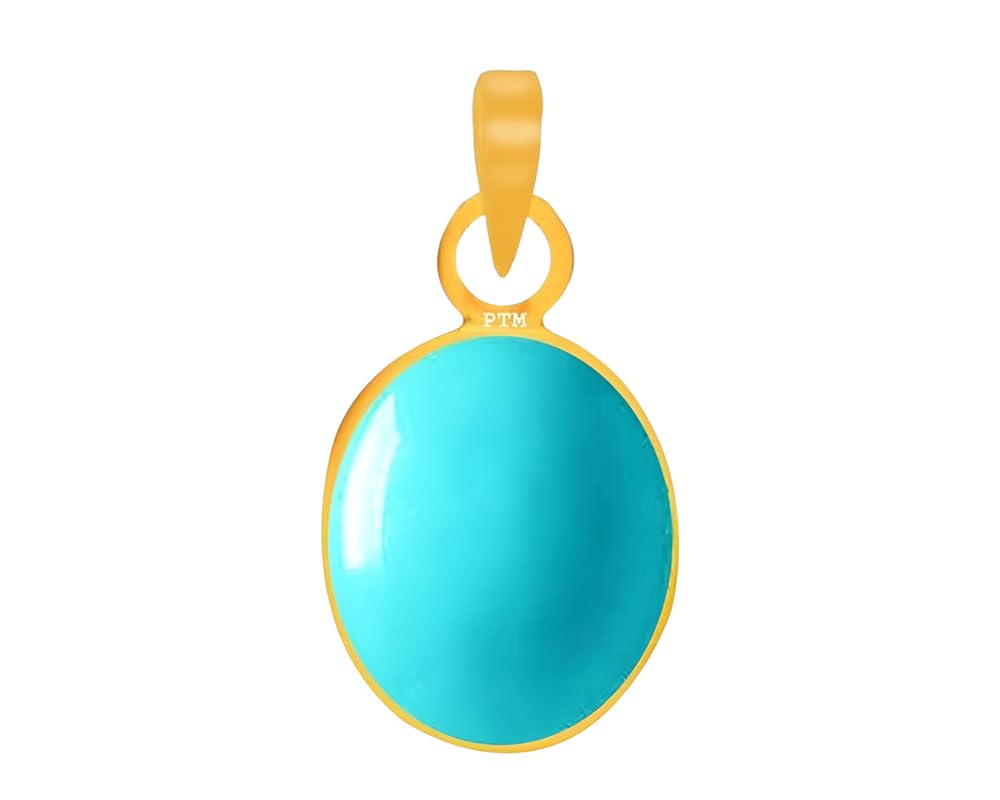 Ptm Natural Turquoise/Firoza 3.25 to 10.25 Ratti or 3.00 to 9.50 Carat Astrological Certified Gemstone Panchdhatu/5 Metals 22k Gold Plated Pendant for Men & Women