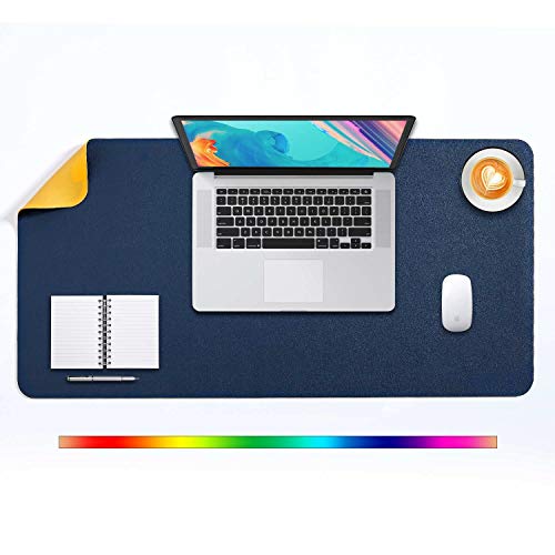 Image of Desk Pad Large, Desk Mat, Extended Mouse Mat, Mouse Pad XL, Desk Blotter, DOBAOJIA Laptop Pad Writing Pad for Office /Home, Dual-Side Use PU Leather Waterproof 31.5 inch X 15.7 inch (Navy Blue /Yellow)