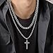NEWITIN 15 Pieces Silver Jewelry Set for Men Stainless Steel Cuban Link Necklace Bracelet Cross Pendant Necklace Vintage Ring Cuban Jewelry Set for Men Women