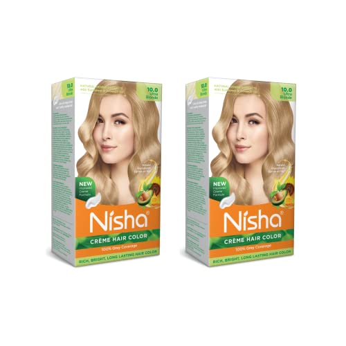 Image of Nisha Creme Hair Color, Permanent Hair Colour Ultra Blonde, Silky & Shiny 100% Grey Coverage & Ammonia Free Color With Natural Henna Extract, 60G+60Ml