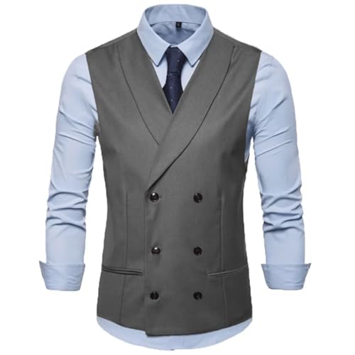 Men's Dress Vest Solid Color Double Button Business Slim Fit Waistcoat for Wedding Banquet2