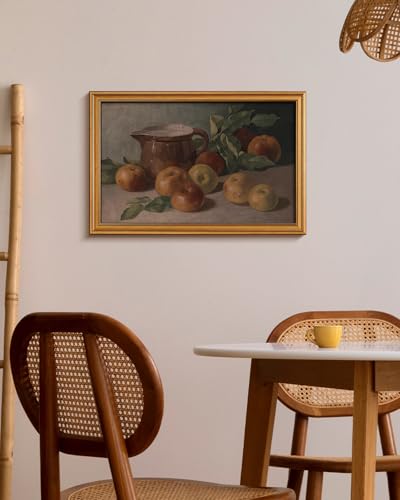 Image of HUARCEY Gold Framed Vintage Wall Art for Living Room, Harvest Apples Still Life Oil Painting Artwork Shelf Decor Abstract Wall Pictures Large Prints Farmhouse Fruit Room Decor Bedroom Kitchen Bathroom