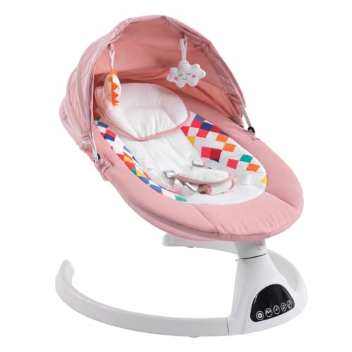 Image of Soobaby Baby Swing for Infants,Electric Swing for Babies,Portable Swing for Baby Boy Girl,Remote Control Indoor Baby Rocker with 5 Sway Speeds,Music and Bluetooth,Light Pink