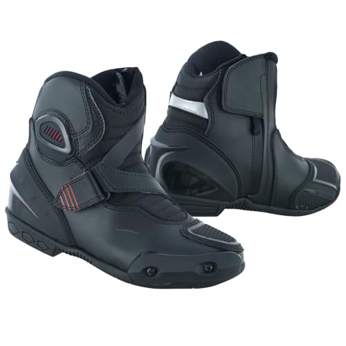 BOSmoto Herren Motorradstiefel Touring CE geprüft Wasserdichte Motorradschuhe mit Knöchelschutz Schalthebelverstärkung (BLACK Normal EU Schuhgrößensystem Erwachsene Herren Numerisch M 43)