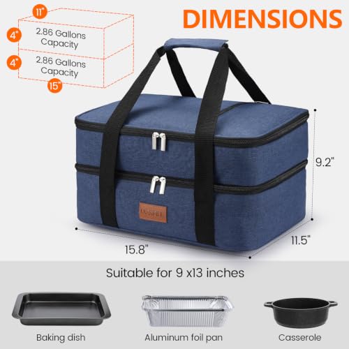 Image of Food Warmer Electric Casserole Carrier - Large Double Decker Heated Lunch Bag for Car Truck,12V /24V /110V,Thermos for hot Food for Potluck Cookouts Parties Picnic,Fits 9 inchx13 inch Baking Pan (Navy)