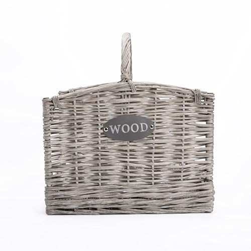 Rustic Shabby Chic Style Grey Natural Wicker Fireside Log Basket Heavy Duty Kindling Wood Basket Home Storage Basket (Medium) Rustic Shabby Chic Style Grey Natural Wicker Fireside Log Basket Heavy Duty Kindling Wood Basket Home Storage Basket (Medium)