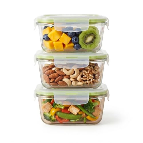 Image of Square Borosilicate Glass Containers with Lids, 550 ml Each, Set of 3 | 100% Food-Safe, Airtight & Leakproof | Microwave, Freezer & Dishwasher Safe for Lunch and Storage