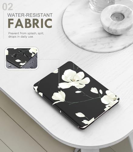 MoKo Case for New 7"Kindle Paperwhite 12th Gen 2024&Kindle Colorsoft Signature Edition 2024,Lightweight PU Protective Shell Cover with Auto Wake/Sleep for Kindle Paperwhite 2024,Black & White Magnolia - Image 3