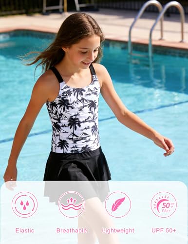 Image of ALISISTER Girls Tankini Swimsuit Two Piece Bathing Suits Summer Beach Swimwear with Shorts for 7-12 Years