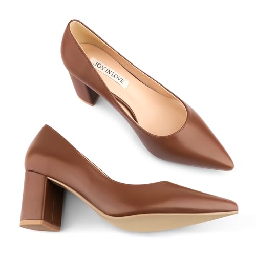 Image of JOY IN LOVE Women's Pointed Toe Chunky Block Heel Pumps