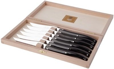 Claude DozormeLaguiole Steak Knives Black Berlingot Set of 6 in a Presentation Box
