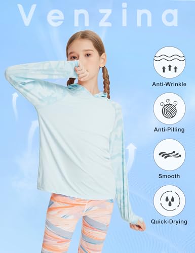 Image of Venzina UPF 50+ Kids Camo Print Hoodie Quick Dry Long Sleeve Sun Protection Shirt Boys & Girls Sport Top for Running, Dancing & Everyday Wear, Blue, 120cm