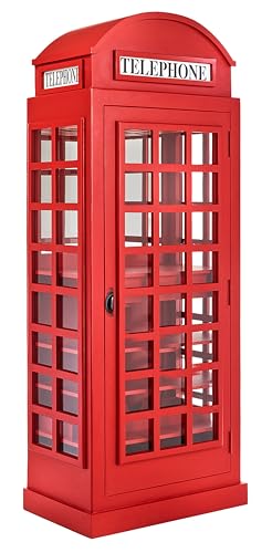 Kobolo Weinregal Vitrine Call 80x45x200 cm rot Barschrank im London Telefonzellen Design für Wohnzimmer oder Partyraum Flaschenregal mit Gläserhalter & Stauraum für Wein Spirituosen & Barzubehör