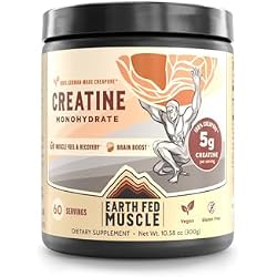 Earth Fed Muscle Creatine Monohydrate Powder — 300g, 60 Servings | German Creapure Creatine for Strength, Power & Muscle Growth | Unflavored, Mixes Clean, No Fillers