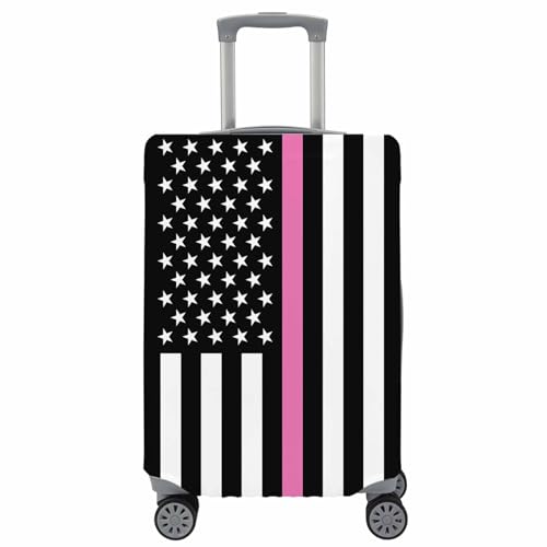 Travel Luggage Cover Pink Line Women in Emergency Service Stretch Washable Suitcase Protector American Flag Scratch Resistant Luggage Cover for 29-32 Inch Carry On Luggage