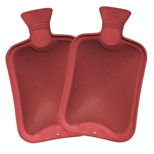 Pack of 2 Hot Water Bottles | Natural Rubber Large Hot Water Bottle 2L | Red Hot Water Bag for Pain Relief Secure & Leakproof (2 Litre Red)