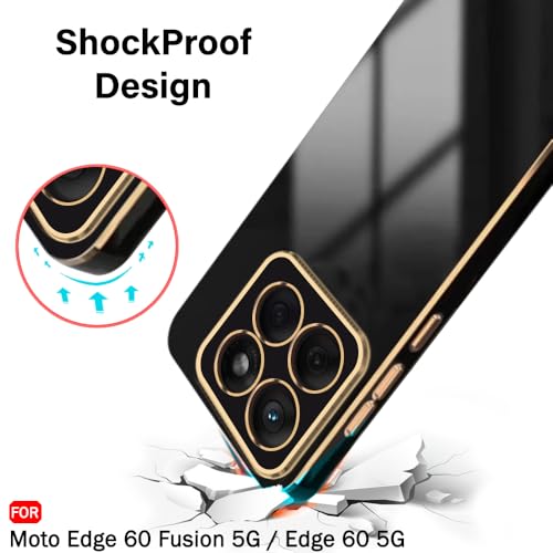 Image of TheGiftKart Luxurious Golden-Plated Back Cover Case for Motorola Moto Edge 60 Fusion 5G / Edge 60 5G | Raised Lips for Camera & Screen Protection | Shockproof Design | Stylish Back Cover (TPU, Black)