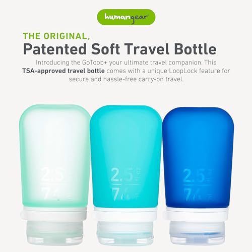 Image of humangear GoToob+ Bottles - Silicone Leak-Proof Travel Tubes for Toiletries, Camping & TSA Carry-On (3-Pack), Medium (2.5 fl oz; 74ml), Mint /Aqua /Teal
