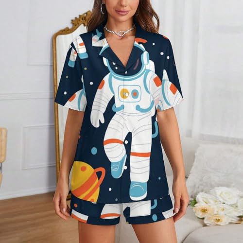 Women Buttoned Pajama Set, Short Sleeve Shirt and Full Length2