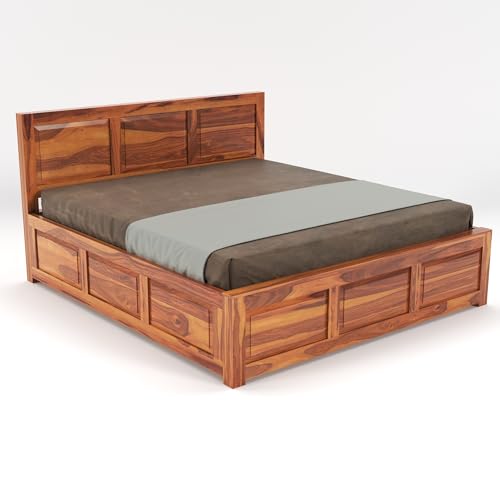 Image of FurnitureSheesham Wood King Size Double Bed with Storage Box for Living Room Solid Wood King Box Bed | Finish Color - Natural Brown 3, DIY