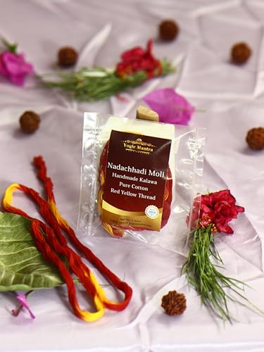 Yogic Mantra Handmade Kalava Moli Thread | 5 Cotton Nadachhadi Mauli Red Threads | 25 Inch Long | Kalawa Roli Moli Raksha Sutra Dhaga | Sacred Holy Puja Laccha | Hindu Pooja Rakhi Wrist Band