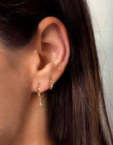 CAROVO Gold Hoop Earrings Set for Women, Dainty 14K Gold/Silver Plated CZ Cartilage Earring Huggie Hoop Earring Set Multiple Piercing Ear Jacket Stud Earrings Jewelry Gifts for Her4