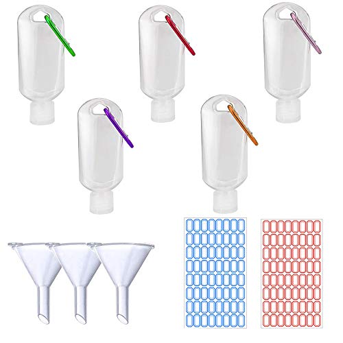 60ml Travel Bottles Keychain, 10pcs Plastic Clear Keychain Bottles Set Empty Leakproof Refillable Hand Sanitizer Bottles with Funnels and Labels