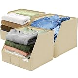 VIVIDECOR Trapezoid Storage Bins – 3-Pack Closet Shelf Organizer & Baskets, Open Front Bin for Shelves, Foldable Fabric Basket for Clothes, Cube Storage Bins, Towel, Clothing Shelf (Beige, 3 Pack)