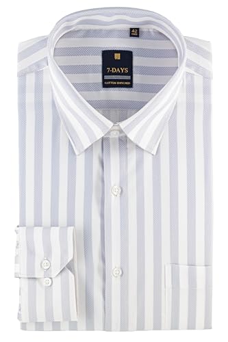 Image of 7-DAYS Men's Premium Striped Formal Shirt - Cotton Rich, Regular Fit, Full Sleeve, with Pocket, Wrinkle Resistant - Stylish Office & Everyday Wear.
