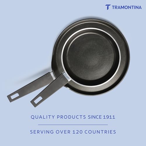 Image of TRAMONTINA Aura Cookware Set of 2- Frypan 20cm, Dosa tawa 28cm | Reinforced Ceramic Non-Stick Cookware | Quick & Even Heating | Low-Oil Cooking | Bakelite Handle | Induction & Gas | Blueberry