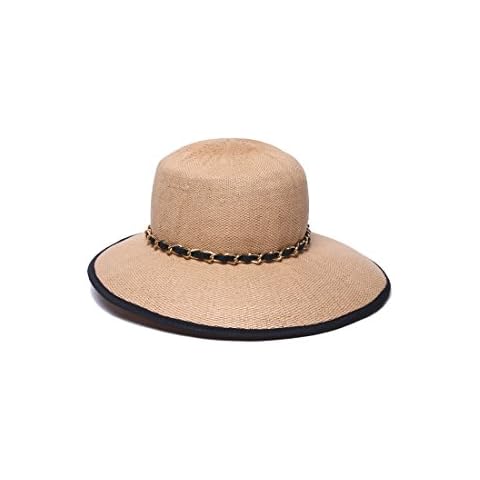 Physician Endorsed Women's Black Sand Asymmetrical Brim Sun Hat, Rated UPF 50+ for Max Sun Protection, Natural/Black, Adjustable Head Size Cover