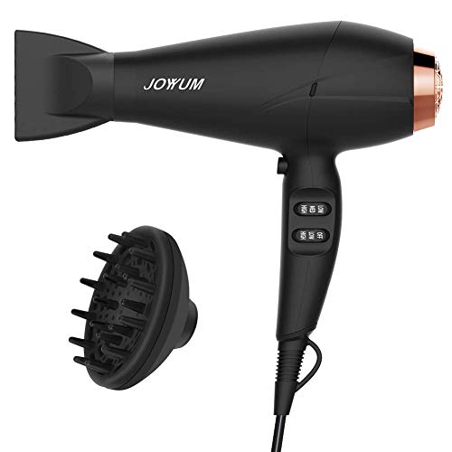Professional Hair Dryer Salon Performance AC Motor Ions Hair Blow Dryer/Styling Tool with 3 Heating and 2 Speed Cool Shot Button, Concentrator and Diffuser, Black and Gold…