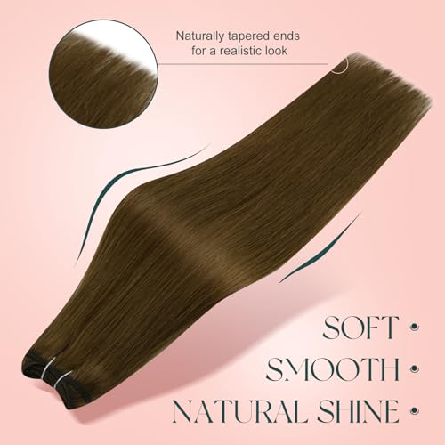 Image of Easyouth Sew in Hair Extensions Real Human Hair Brown Weft Hair Extensions Medium Brown Soft and Smooth Sew in Weft Hair Extension Human Hair Washability 14 Inch 70G