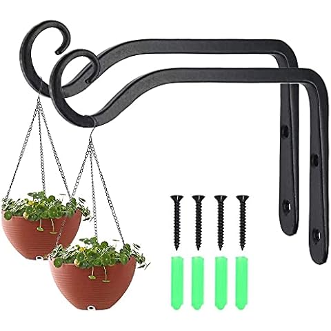 2 Pieces Wall Hooks Brackets, Hanging Basket Brackets, Garden Hooks, Metal Wrought Iron Wall Hanging Basket Brackets for Garden Bird Feeders, Planters, Lanterns, Wind Chimes(Black) Cover