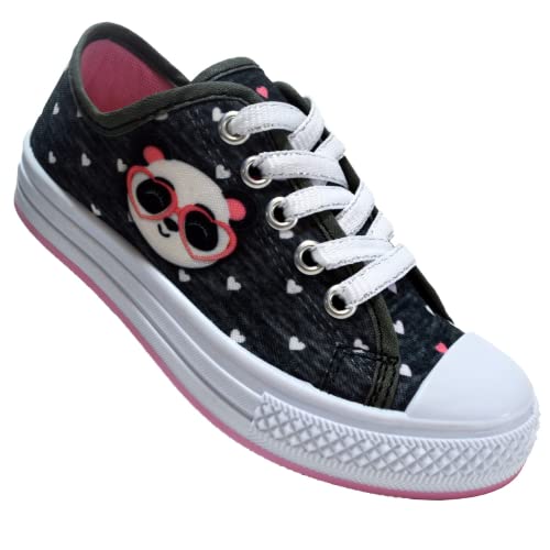 Tênis Infantil Meninas Botinha De Personagem Panda Cano Alto e Cano Baixo (30, PretoCanoBaixo)
