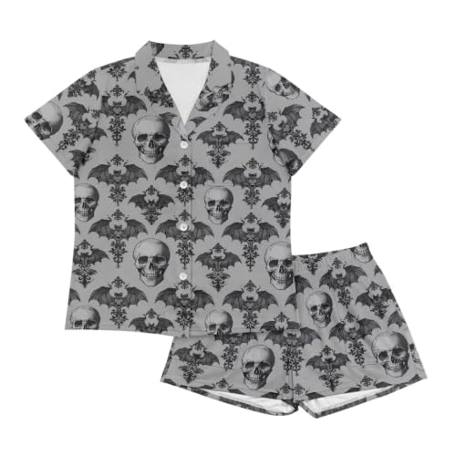 Image of Renewold Women's Short Sleeve Pajama Set Button Down Sleepwear with Notch Collar Soft Lounge Top and Shorts with Pockets