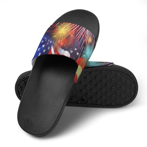 Firework Memorial Day July of 4th Non Slip Slides Sandals for Women Men Quick Drying Shower Shoes for Bathroom Pool Beach4