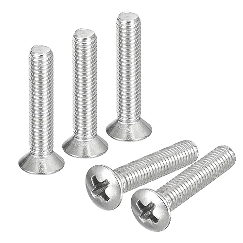 sourcing map M5x25mm Oval Head Phillips Machine Screws, 25pcs 304 Stainless Steel Slightly Raised Countersunk Head Screws