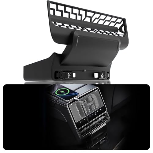 DGXWLLW USB Hub for Tesla Model Y Juniper 2025 2026 Model 3 Highland 2024 2025, 87W Multi Port Center Console Fast Charger Rear Vent Air Outlet Expansion Cover Docking Station with Retractable Cables