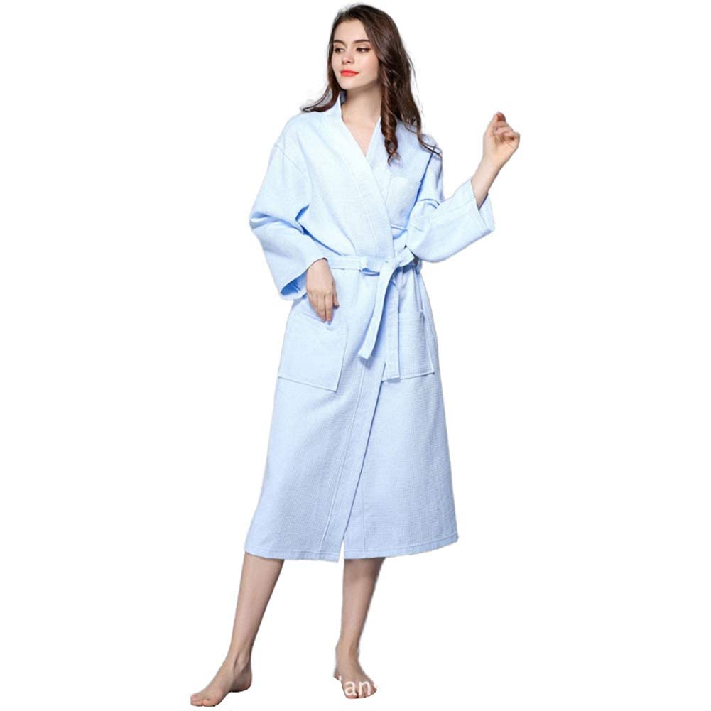 BarmPair of honeycomb cotton bathrobe, unisex solid color long bathrobe hotel spa sauna dress loungewear