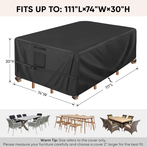 BALEINE Patio Furniture Covers, Outdoor Furniture Covers Waterproof, Heavy Duty Oxford Patio Table Cover for Outdoor Table, Chair, Sofa, Desk (Black, 111"L x 74"W x 30"H) by BALEINE - Image 2
