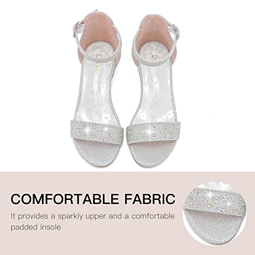 Image of Dufannie Girls Sandals Low Heels Dress Pump Ankle Strap Open Toe Flower Girl Wedding Party for Toddler Little Big Kid