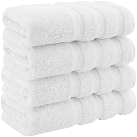 American Soft Linen Luxury Hand Towels for Bathroom, 100% Cotton Turkish 4 Piece Hand Towel Set, 600 GSM Hand Face Towels for Kitchen, White Hand Towels